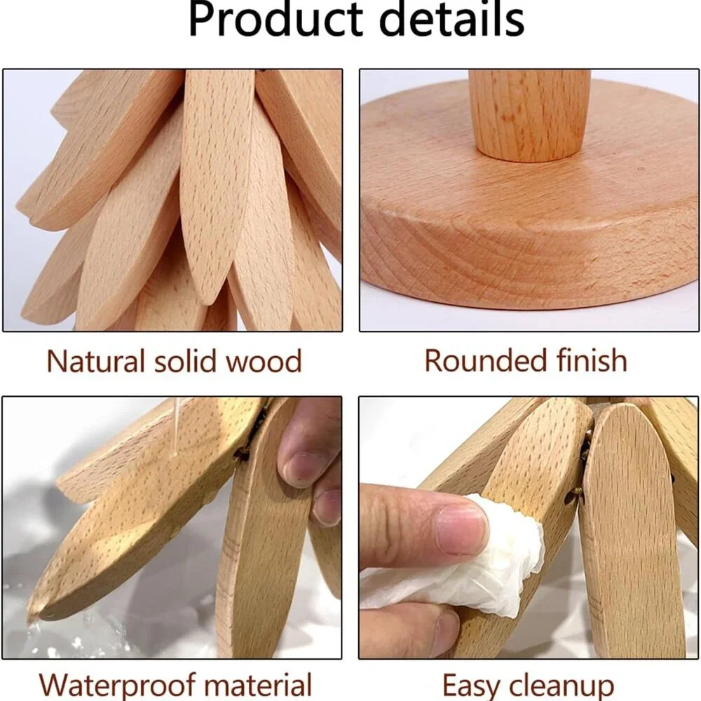 Foldable Heat Resistant Pads Kitchen Table Wooden Tree Shape Trivets Gift Sets(A